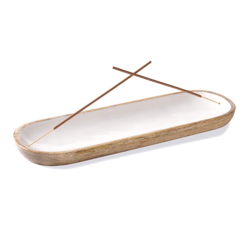 Folkulture Incense Holder for Home | Modern Incense Burner or Insence-Stick Holder for Gifts| Mango Wood Incense Tray Trough for Sticks 12 x 4 Inches, White - Image 1